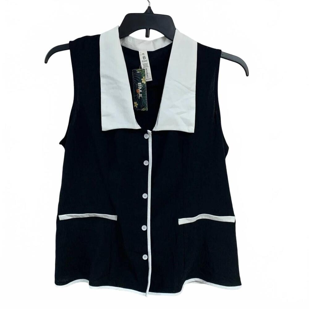 NEW BMJL women's polyspandex sleeveless button up back tie collared top - plus i